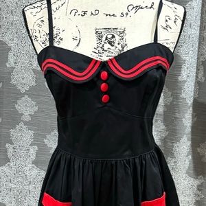 Vintage Hot Topic Hell Bunny Vixen Black Red Anchor Dress Adjustable Straps